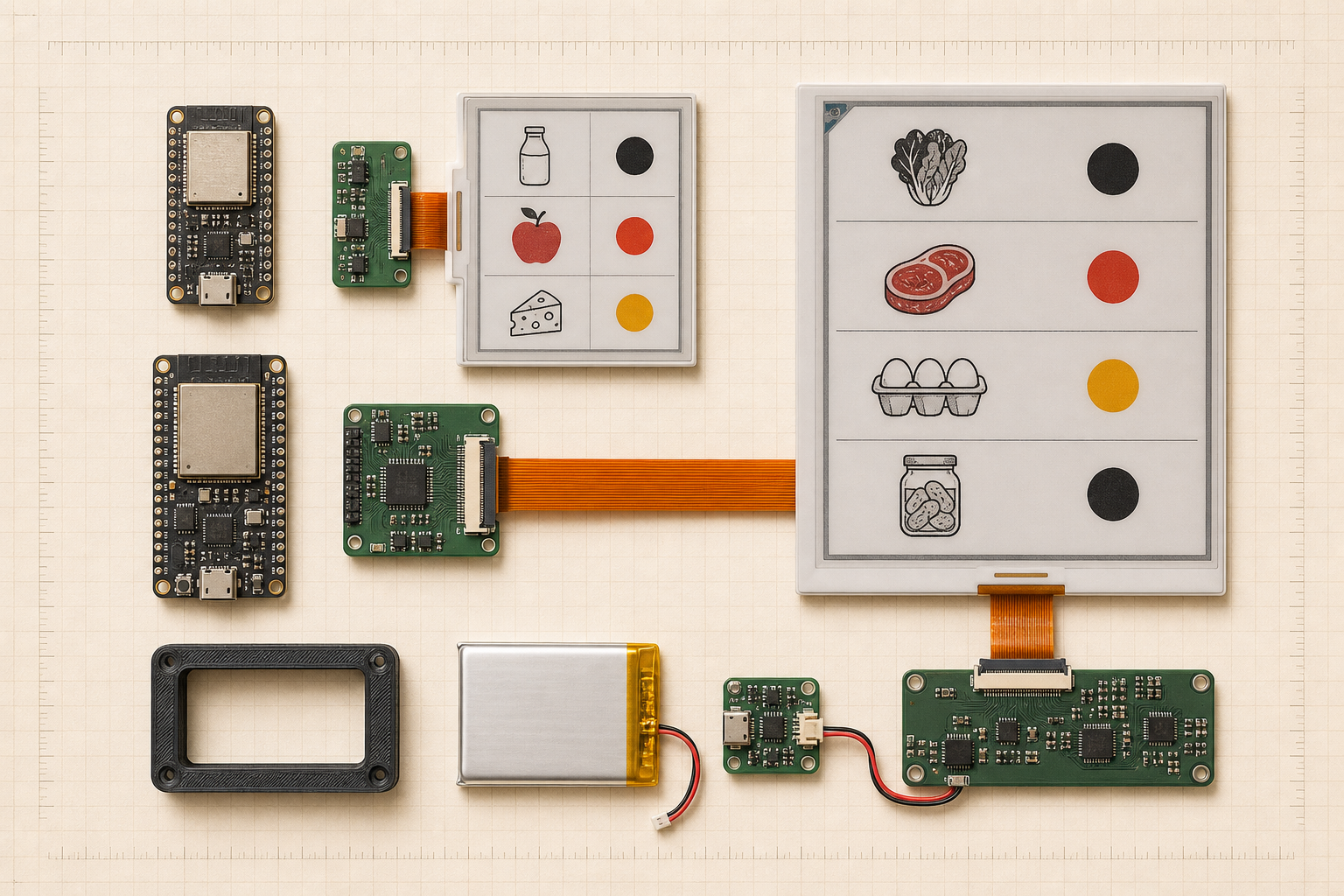 ESP32-C3、ESP32-S3、墨水屏、驱动板、电池与充电模块的硬件组合